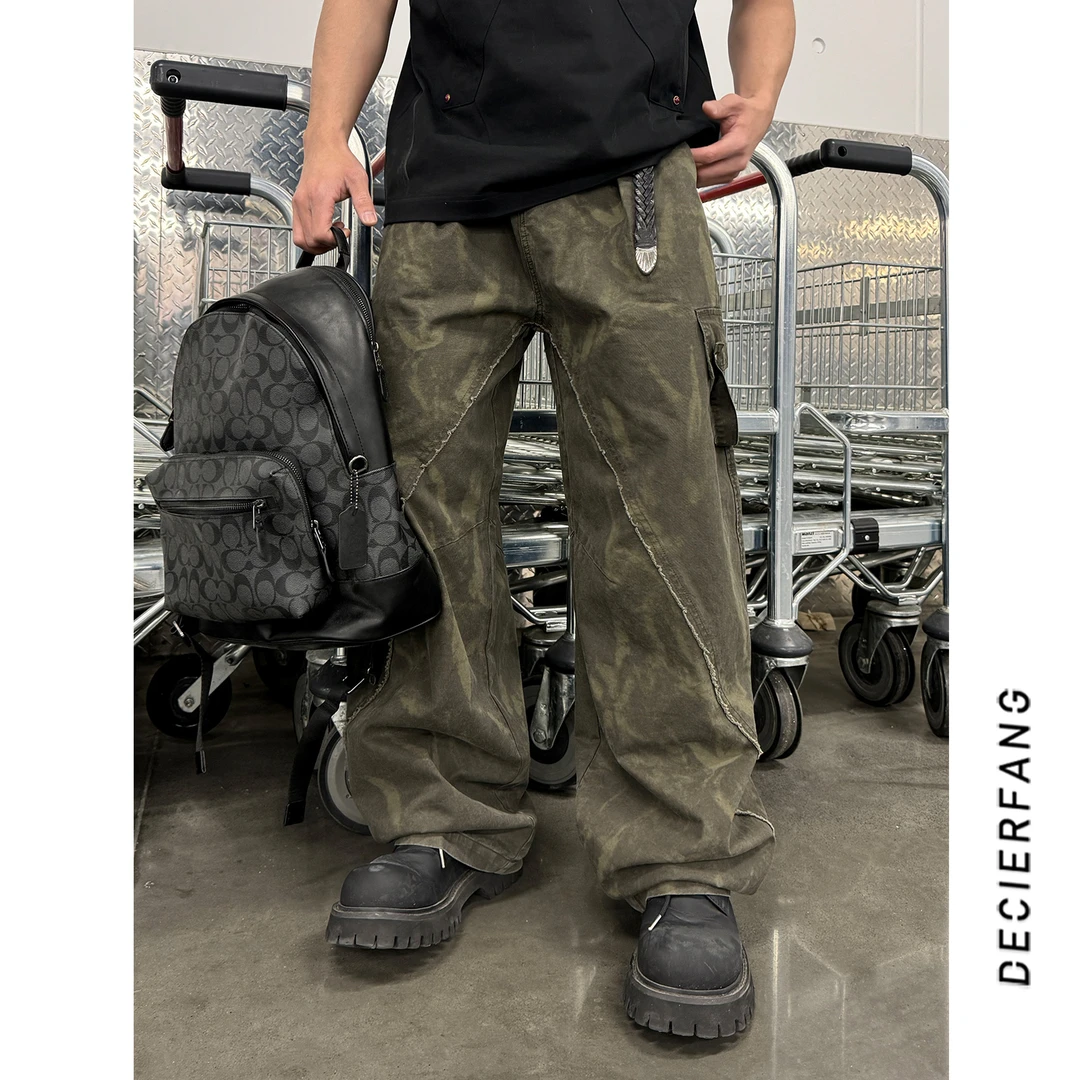 HAIDAN25S美式复古水洗迷彩工装裤宽松百搭户外直筒休闲长裤