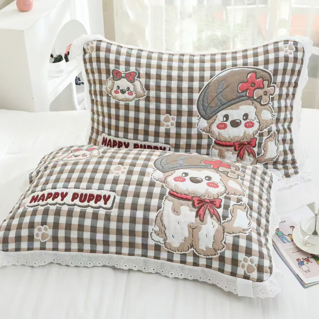 【贵妇狗】枕巾52×78cm泡芙纱布枕巾一对装成人卡通柔软