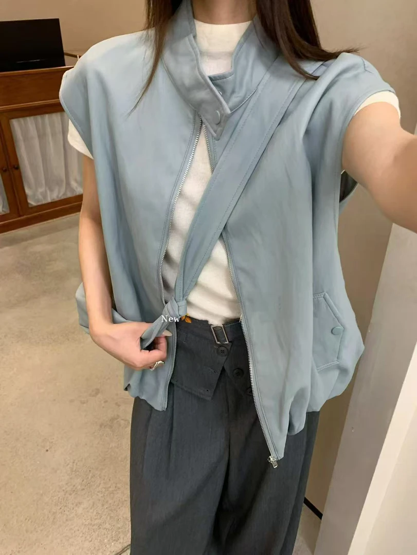 【51307】雅#时尚百搭工装皮马甲上衣+马甲