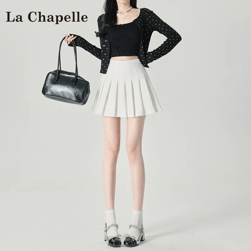 La Chapelle/拉夏贝尔弹力百褶A字半身裙女新款高腰显瘦包臀短裙