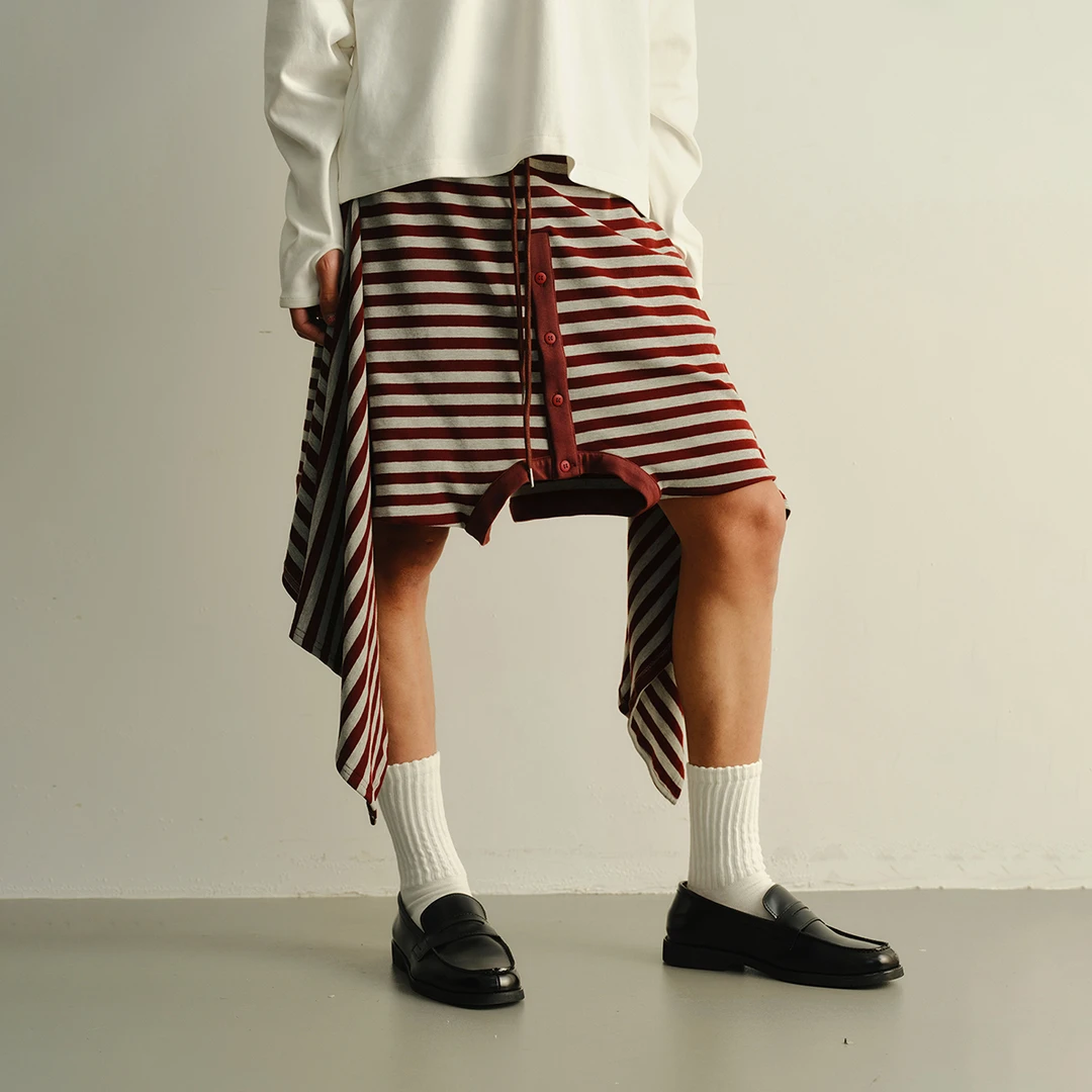 KADAKADA原创小众趣味设计慵懒条纹宽松阔腿重组解构卫衣短裤