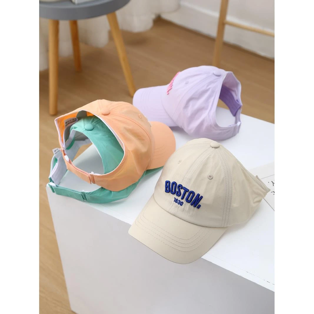 儿童速干棒球帽女童遮阳帽夏季防晒帽春秋宝宝鸭舌帽扎马尾空顶帽