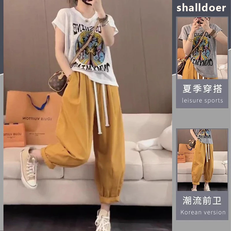 香朵儿流行时尚女装休闲运动套装2025夏新款洋气体恤阔腿裤两件套