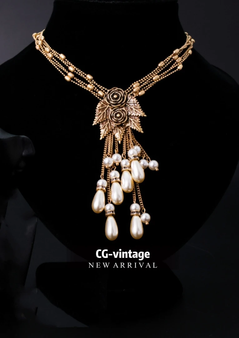 铜合金仿珍珠项链 春夏新款花卉系列手工气质百搭复古古风欧美