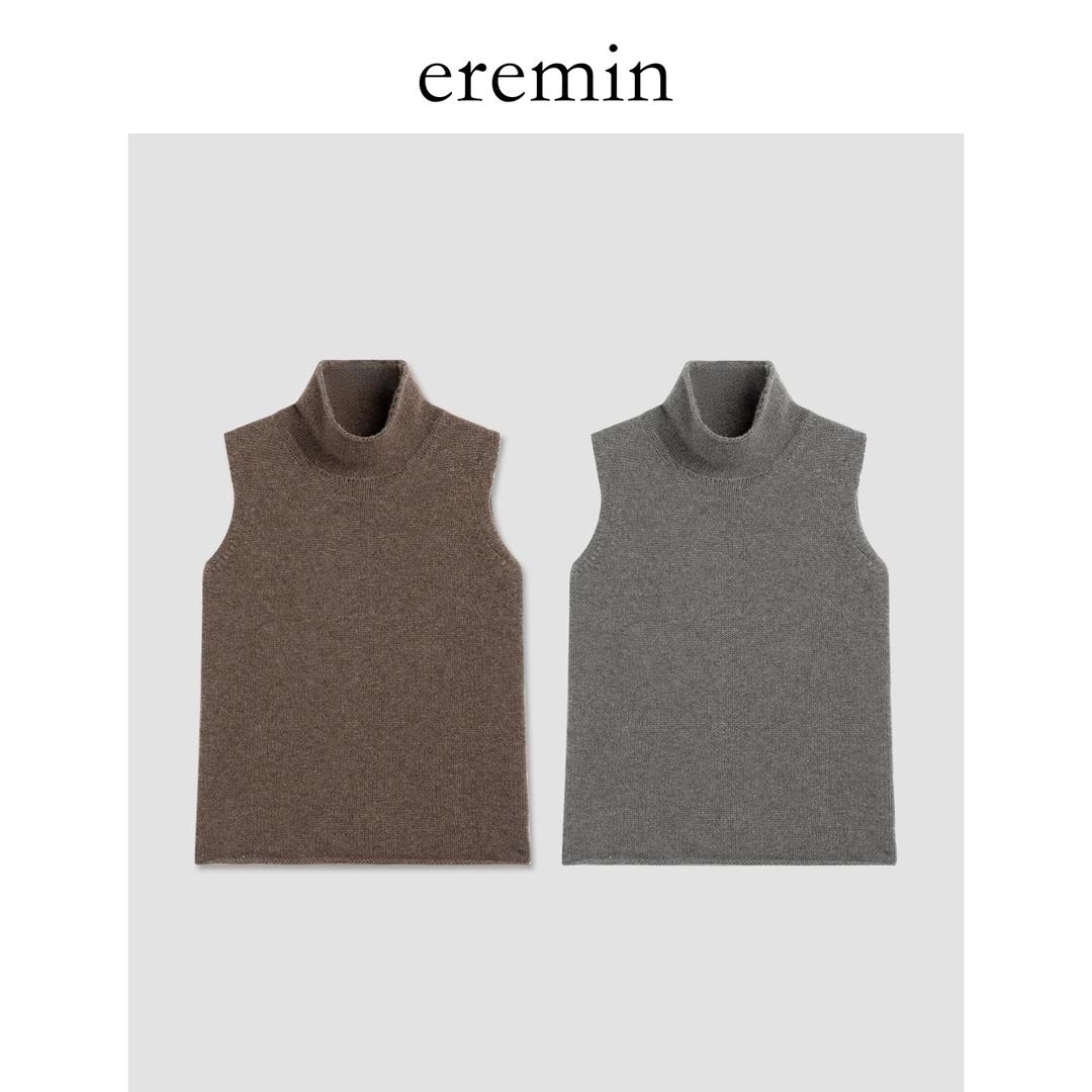 DE Mincollection高领马甲/肌理感花纱无袖高领全羊毛马甲56034