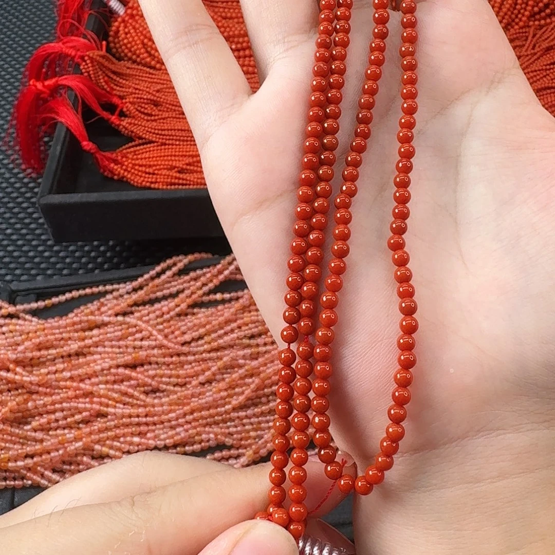 南红玛瑙未镶嵌颈饰小米珠锦红色卡3吊坠绳