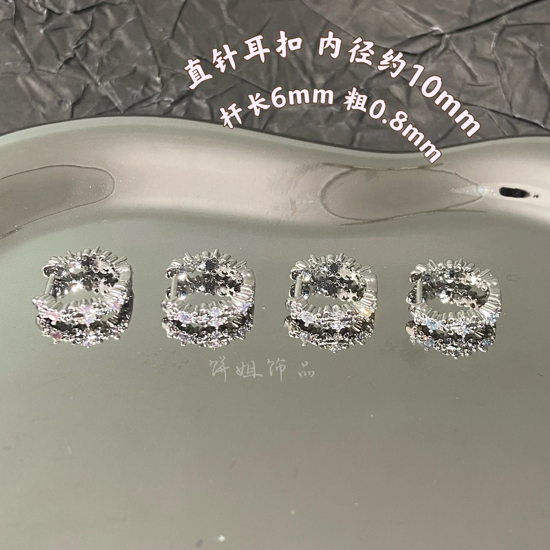 铜合金耳饰 Y446 鸢尾花语直针耳扣内径10mm新款百搭耳骨耳垂扣
