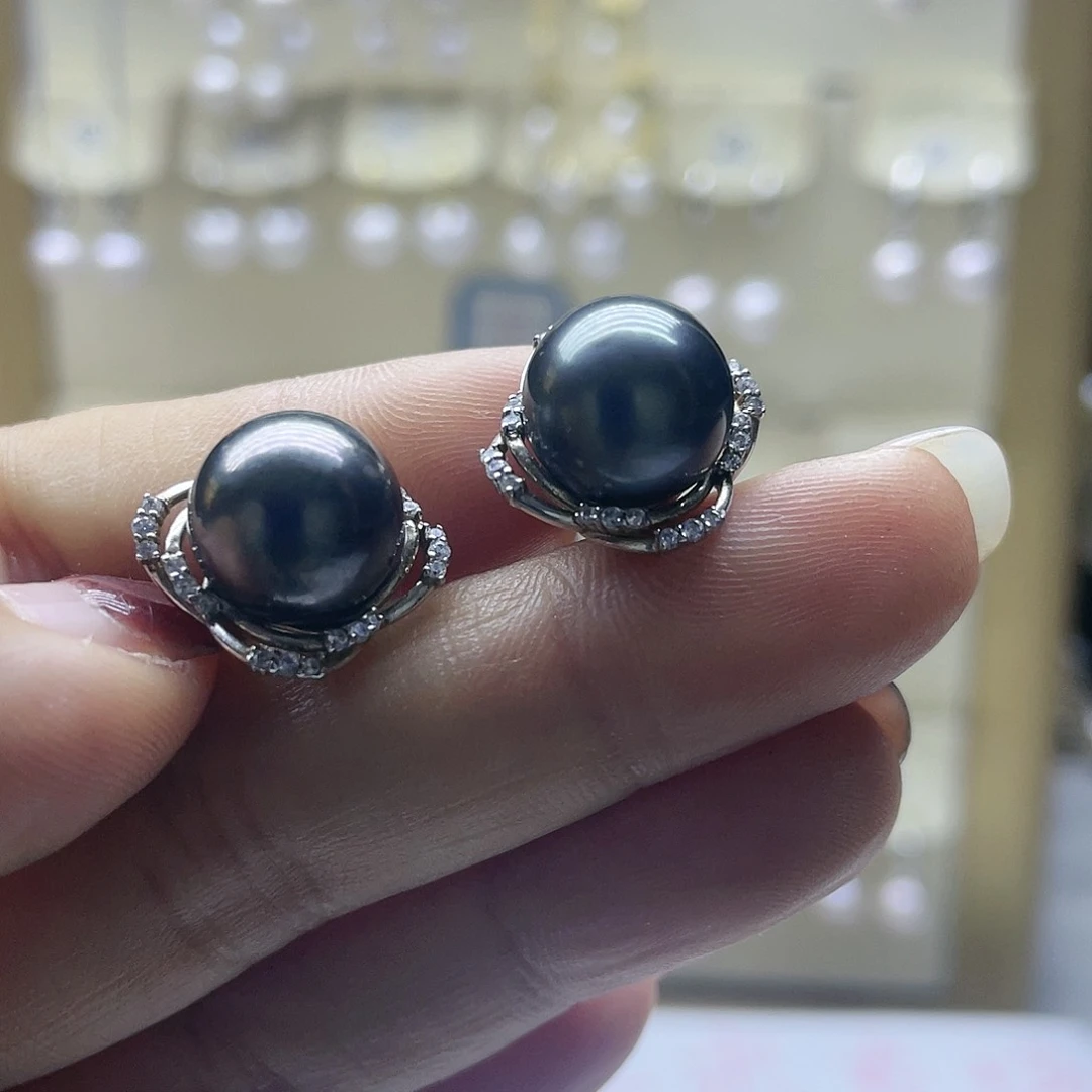 海水珍珠耳饰银S925镶嵌