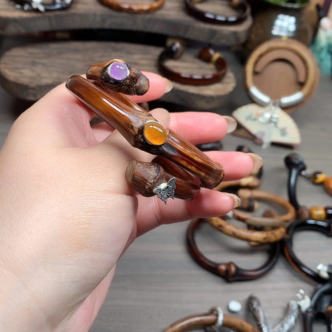 藤艺吊坠巧克力漏金双如意藤根