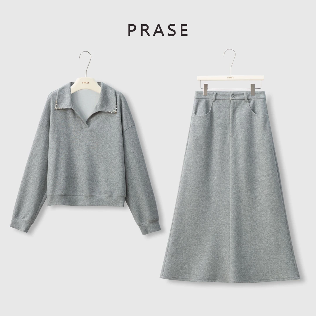 PRASE·杨杨【璀璨玩家】微胖轻奢设计秋女手工钉珠卫衣套装PR502E50