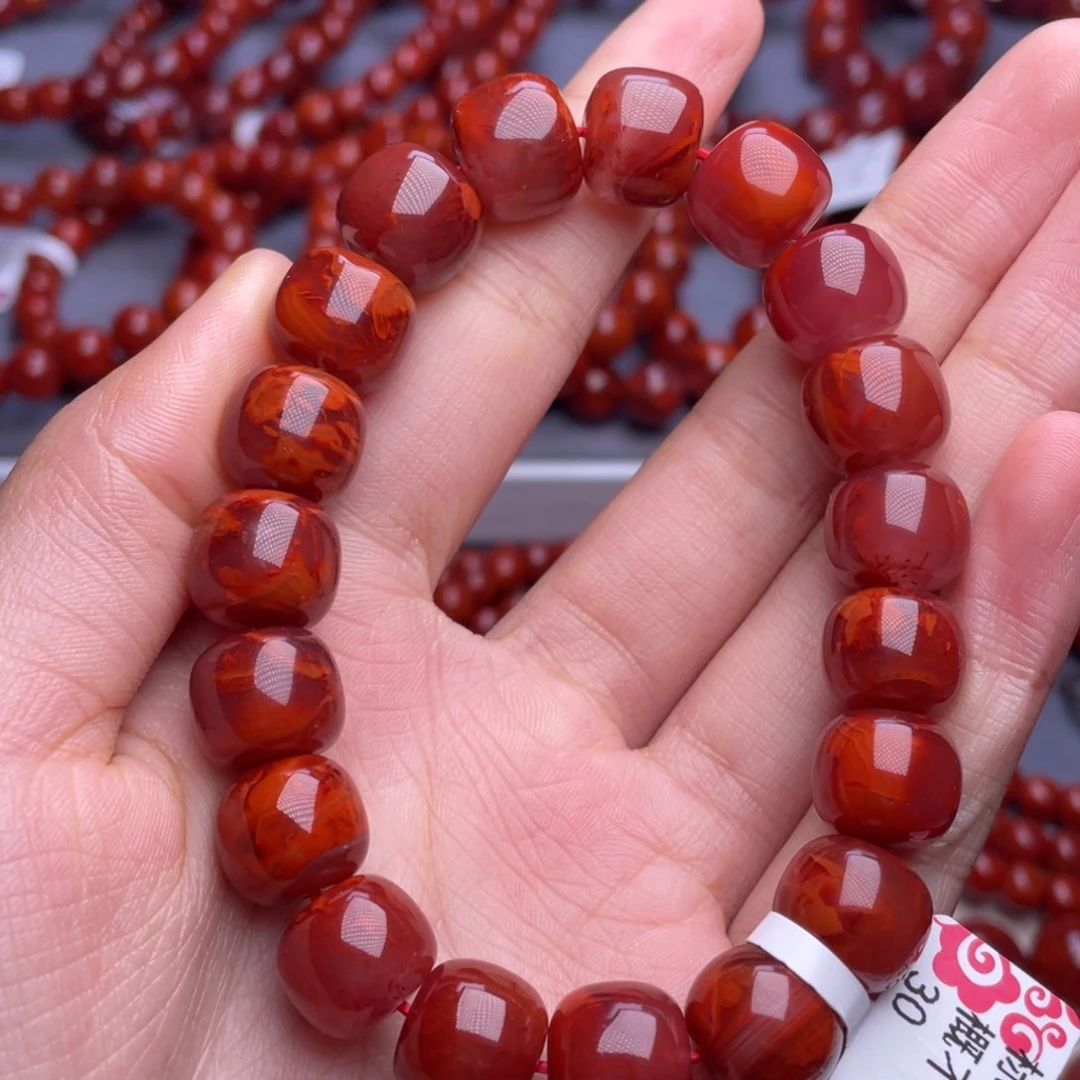 南红玛瑙未镶嵌其他12mm精品瓦西牛血红妖火焰老型手串