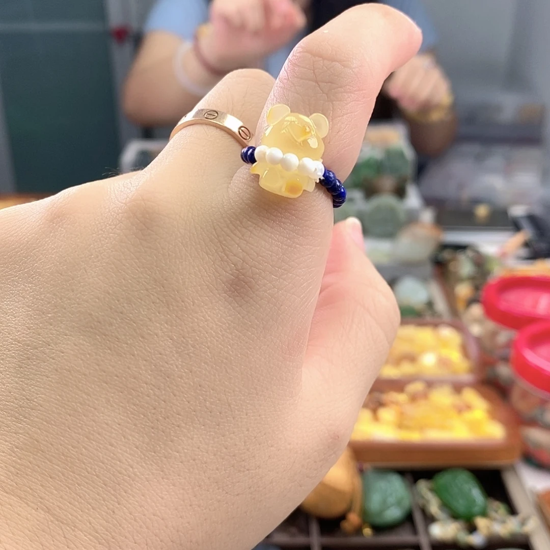 琥珀未镶嵌手链小熊戒指
