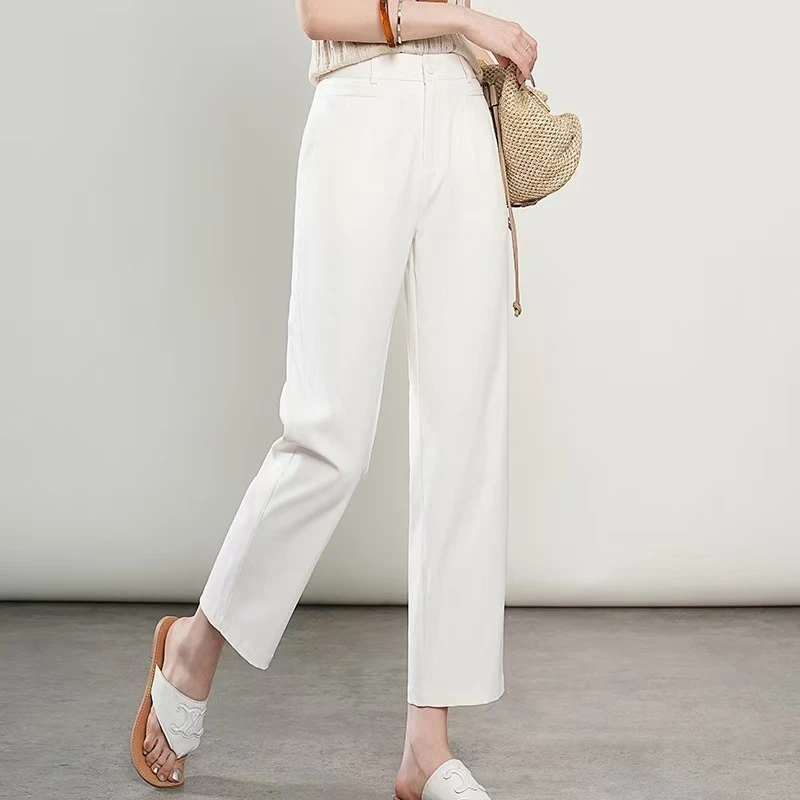 裤子女款爆款2025新款夏季冰川索罗娜烟管裤高腰垂感直筒九分显瘦