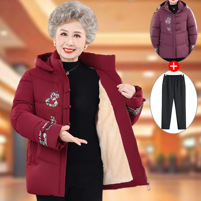 奶奶装连帽棉衣中老年人冬装女棉袄妈妈加厚棉服外套老太太中国风