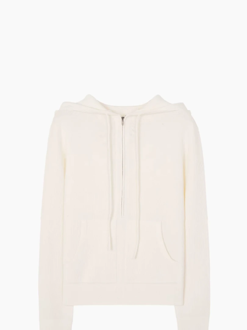 Maiserene  Biella wool 半开领精纺长袖针织连帽衫新品