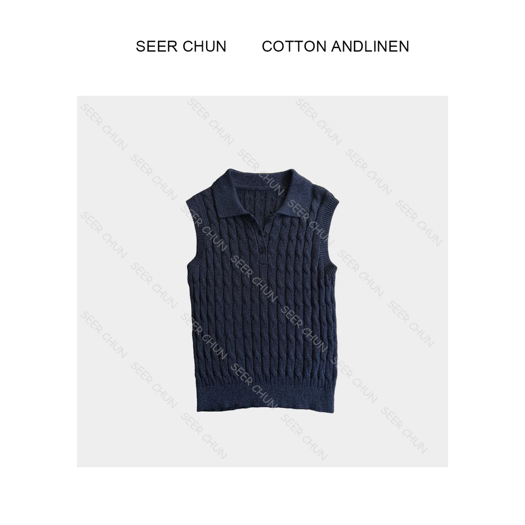 【纯纯女装】SEER CHUN高品质极简翻领针织无袖马甲 52323