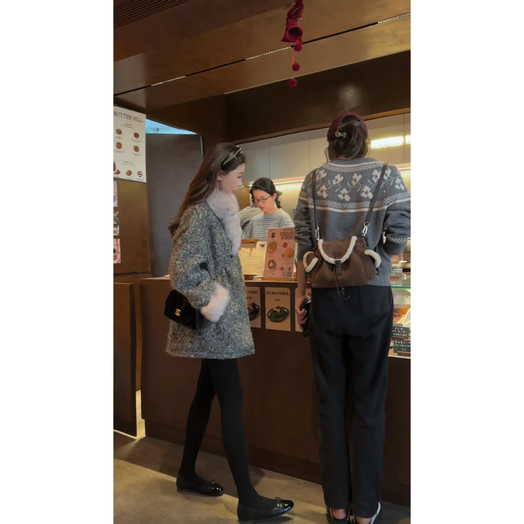 BOXUE“溯雪天”2025冬芬兰进口兰狐毛羊毛皮草羽绒服#251212YR7637