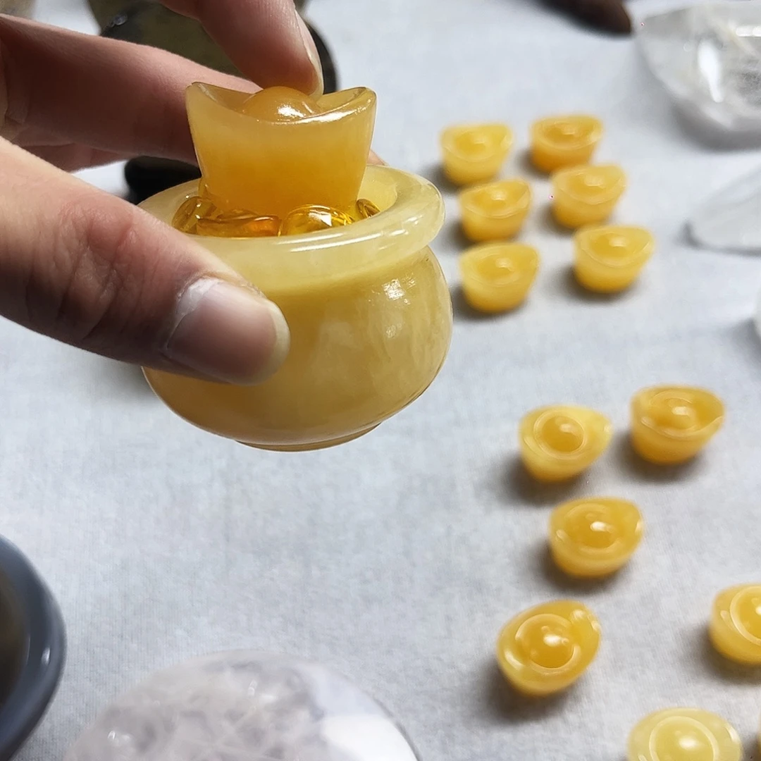 和田玉（黄玉）未镶嵌珠宝半成品老黄玉聚宝盆加老黄玉小元宝