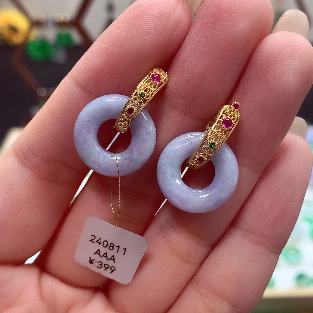 翡翠耳饰银S925镶嵌天然翡翠