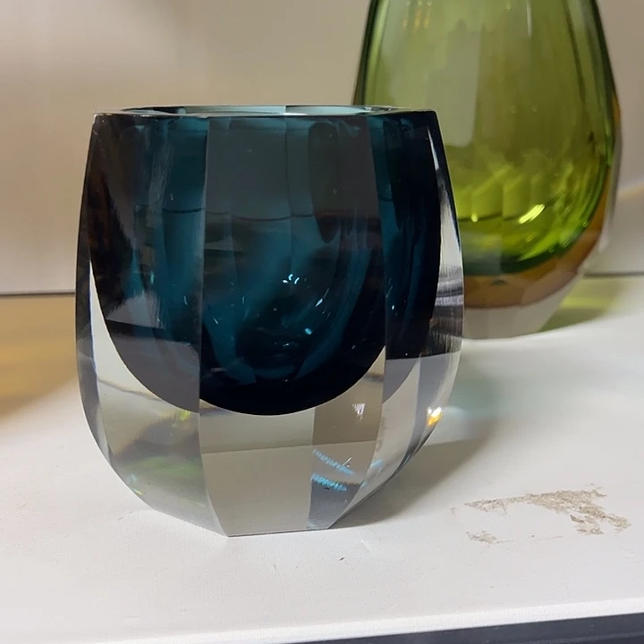 磨兰色水晶切割面花器高12口8