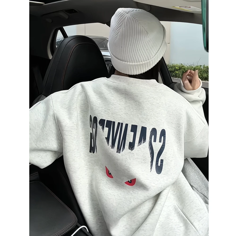 秋冬新款恶魔印花卫衣男士加绒美式复古潮牌拉链设计圆领重磅外套