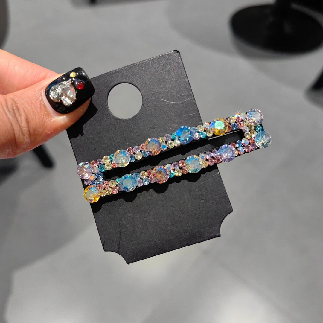 新款日韩闪钻镂空长方形BB夹时尚简约风侧边夹刘海发夹韩版碎发夹