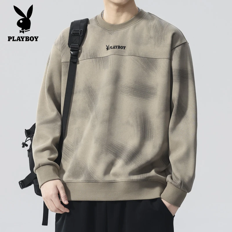 花花公子2025秋季刺绣圆领休闲男士卫衣潮牌长袖春秋宽松休闲上衣