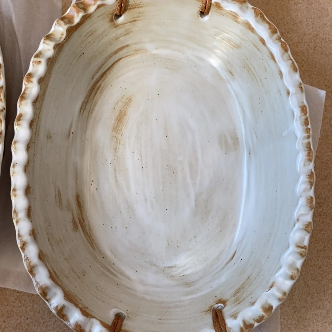 今囍陶器双耳麻绳深盘