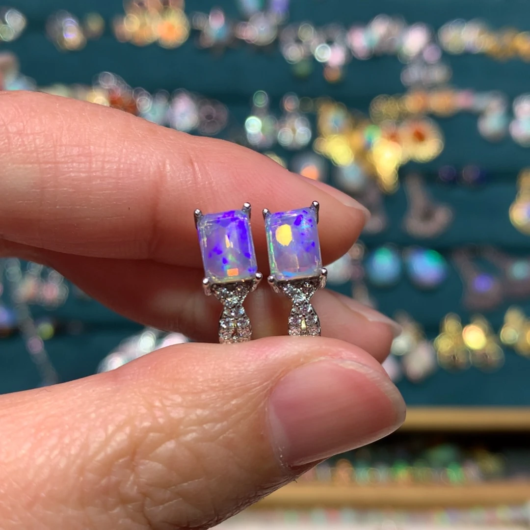 银S925镶嵌欧泊耳钉款式