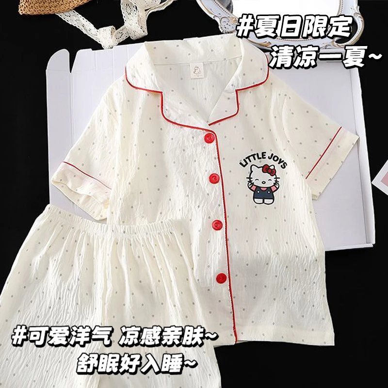 儿童夏日KT猫小女孩新款2025卡通薄款短袖中大童可外穿卡通家居服
