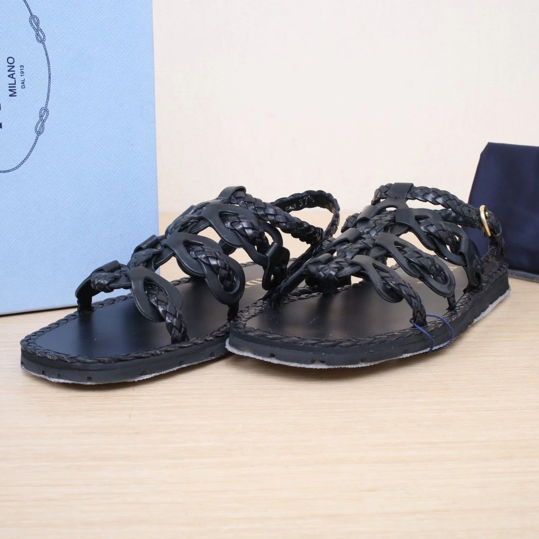 未使用 Prada/普拉达 汤/P225784829/ 编织平底 罗马凉鞋 37.5码