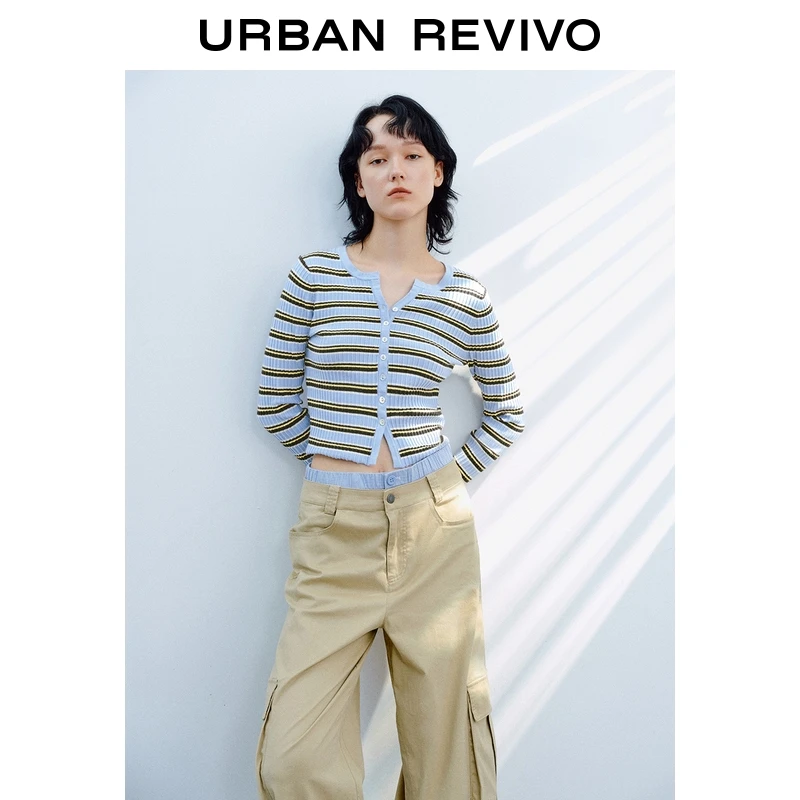 UR2026春季新款女装撞色肌理超短款针织开衫UYL950124+