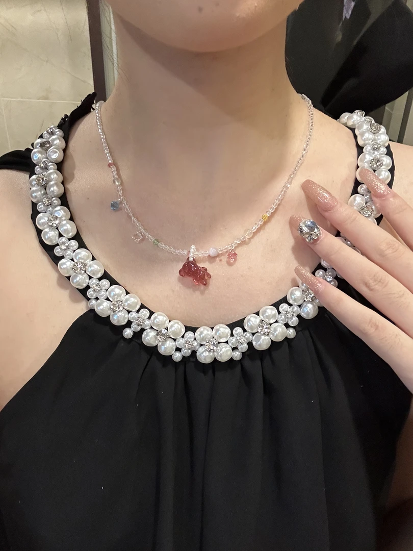 草莓晶小熊施华洛项链龙虾扣头可调节