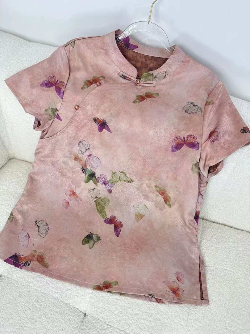 3202款（彩蝶）时尚洋气女式短袖衬衫-2