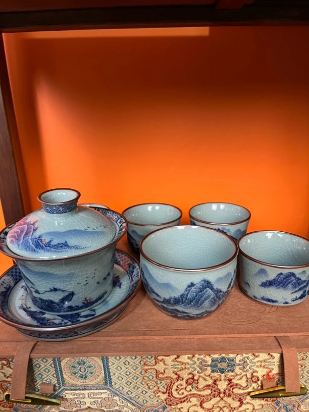 景德镇茶具线条山水6件套
