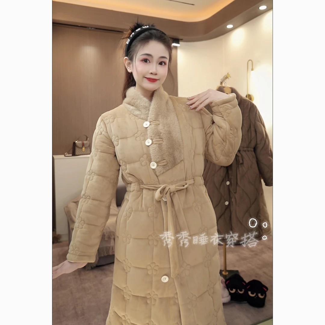 【秀秀家】冬季上新《暖暖繁花》三层夹棉加绒加厚睡衣套装家居服