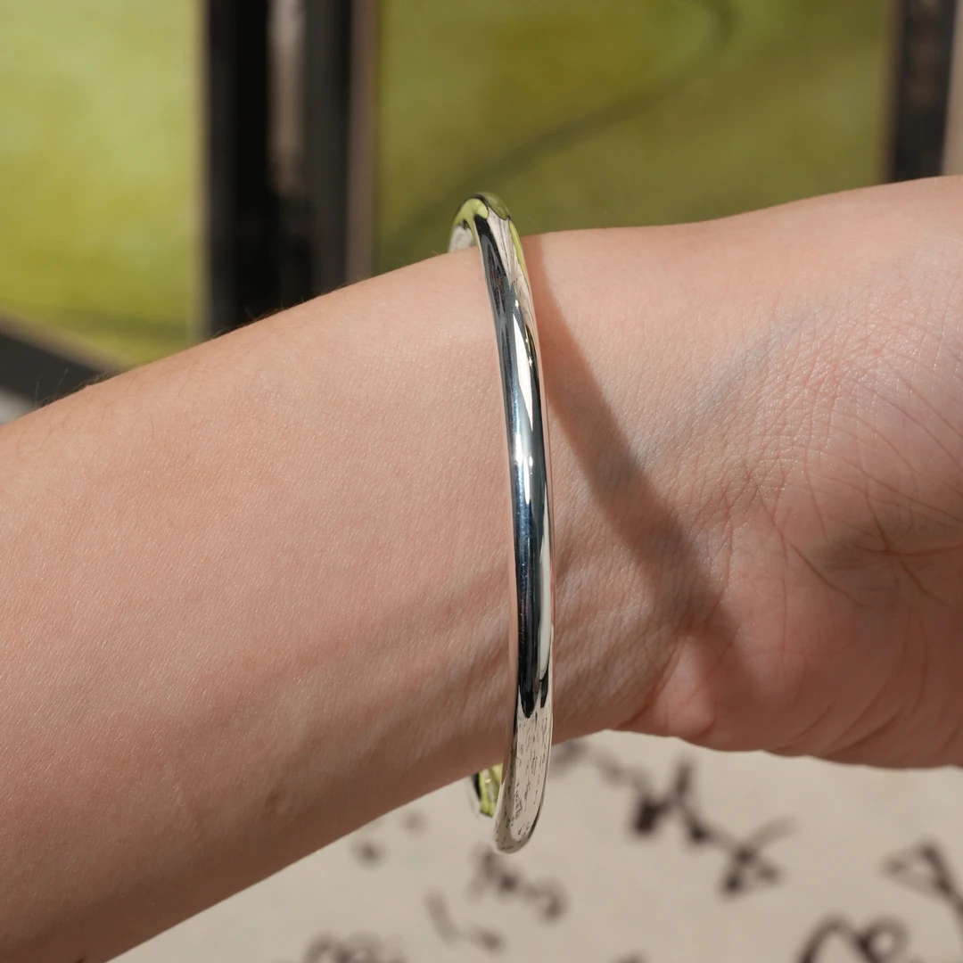 足银手镯 足银999光面素圈手镯纯银经典百搭送母亲女生礼物