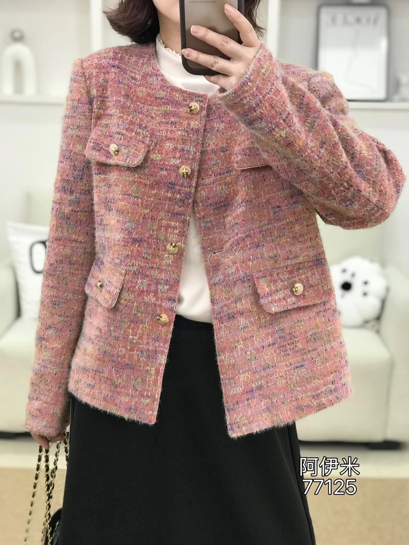 {莹莹推荐}阿77125秋季大码女装百搭时装小香风毛毛外套