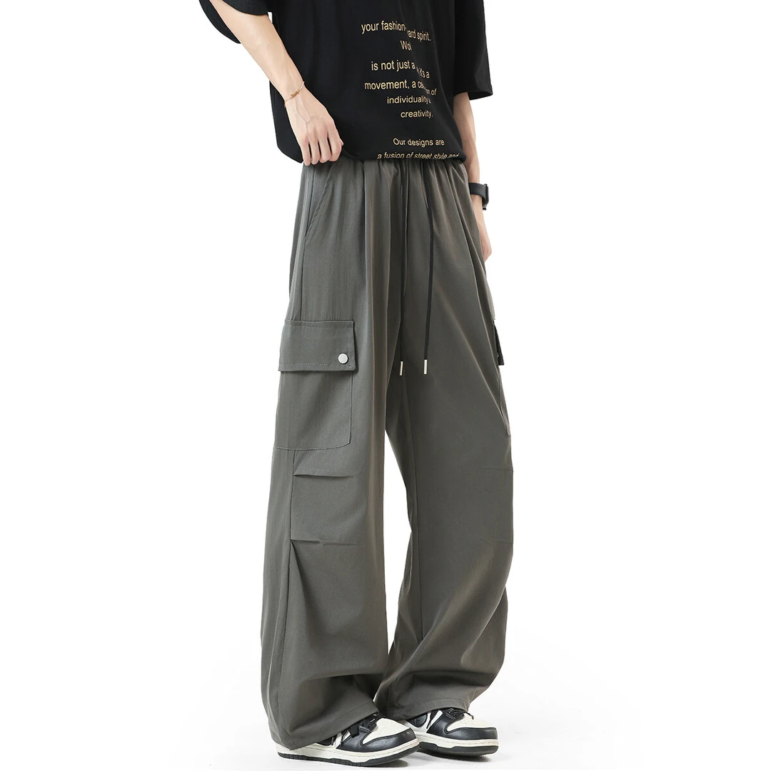 美式工装裤男女夏季高腰纯色抽绳宽松休闲直筒裤子拖地休闲裤