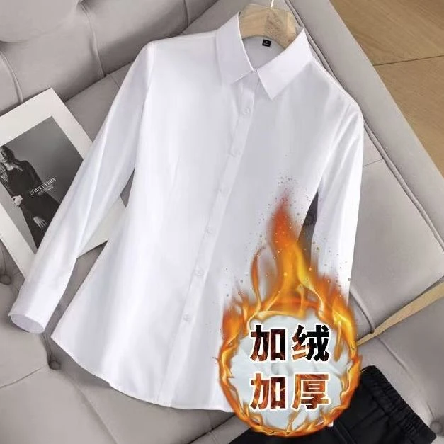 韩版加绒加厚一体白衬衫简约通勤职业装长袖常规版型男女风潮百搭