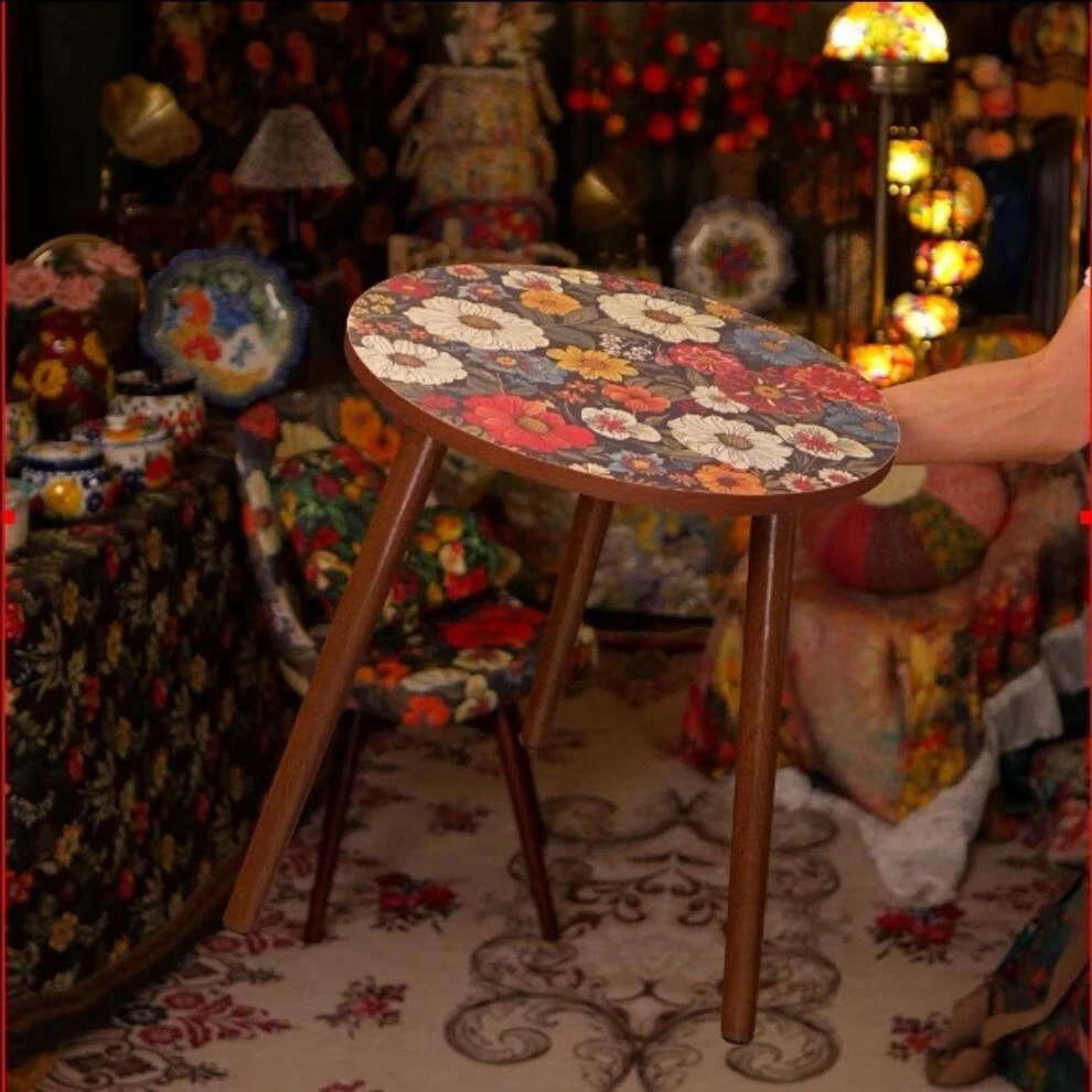 【新疆包邮】繁花茶几曼陀罗风边北欧图案卧室小圆桌客厅角几床头桌