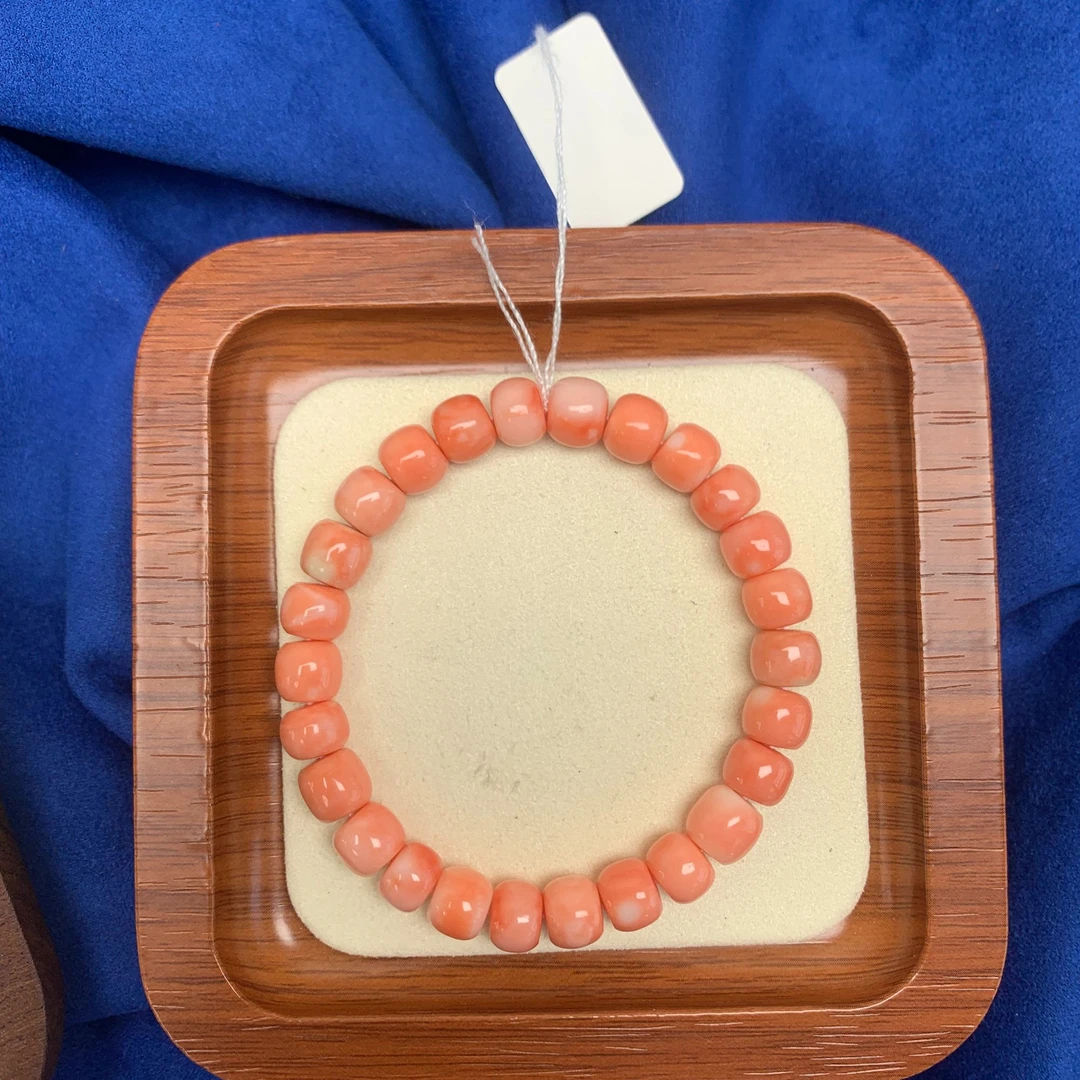 台湾momo粉珊瑚老型桶珠手串