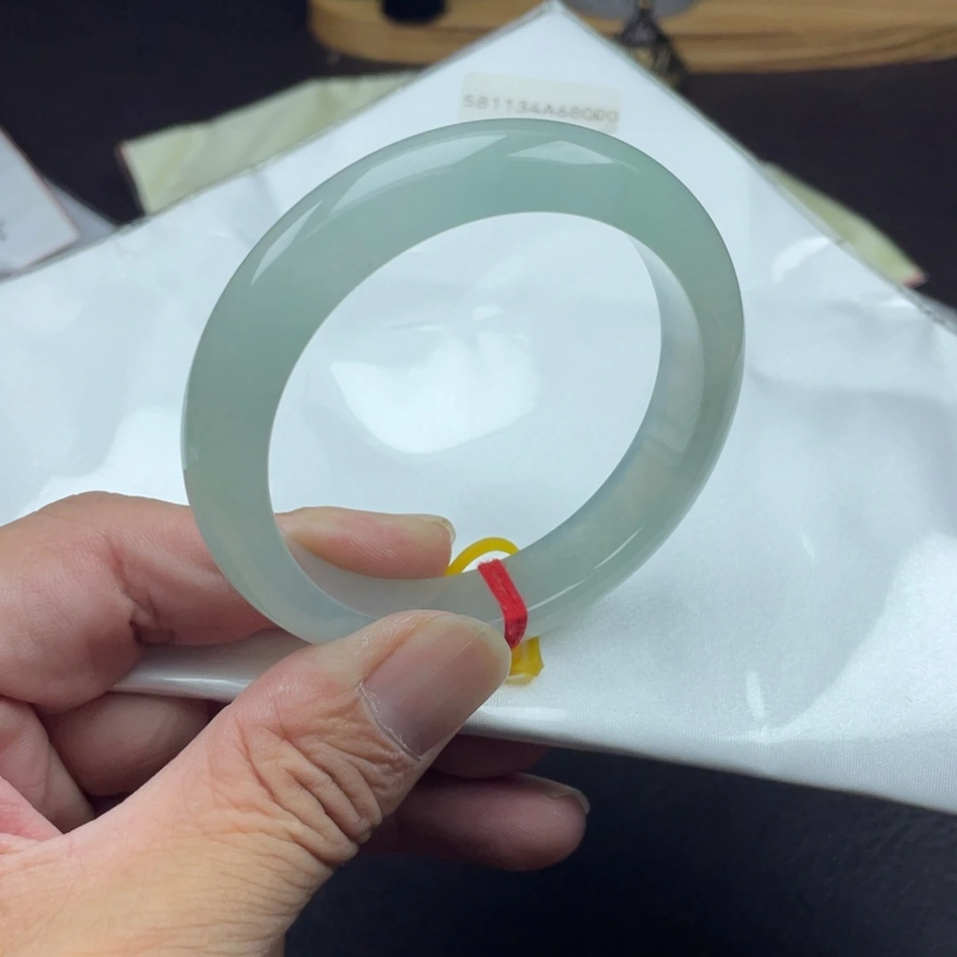 未镶嵌手镯翡翠57.8糯冰绿晴种老起胶起莹光