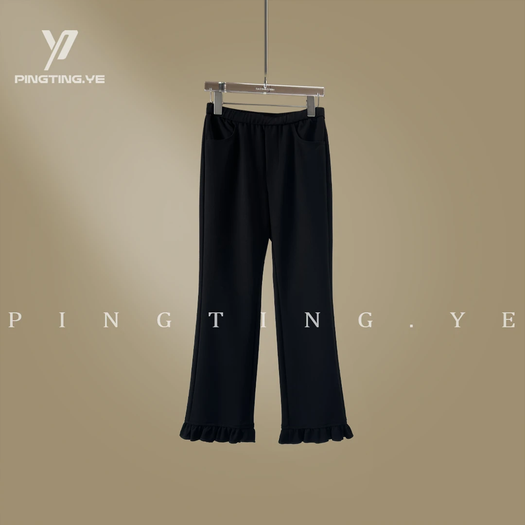 PINGTING.YE木耳边减龄休闲松紧腰直筒八分烟管裤68879