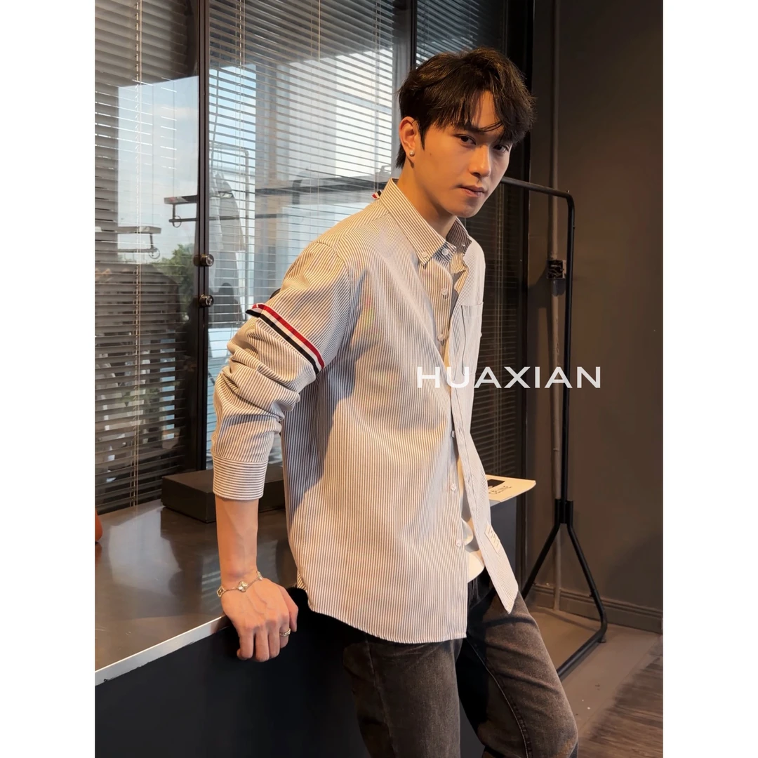 【8052】秋冬新款TB织带设计款条纹内搭衬衫纯棉牛津纺免打理衬衣男