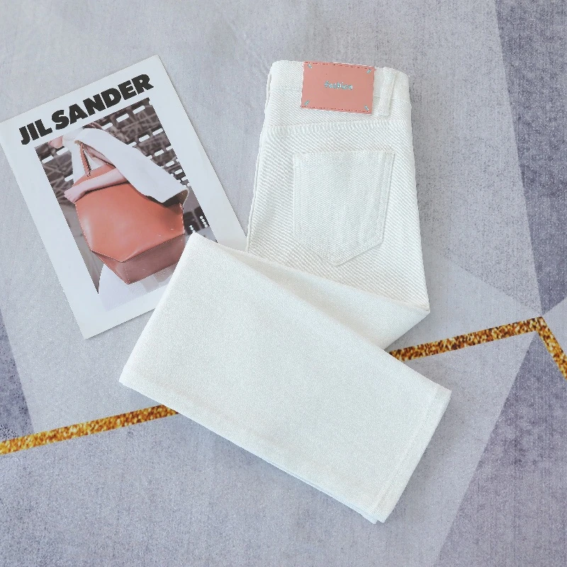 2025新款白色烟管软牛仔裤女小直筒修身显瘦小个子窄版直筒法棍裤