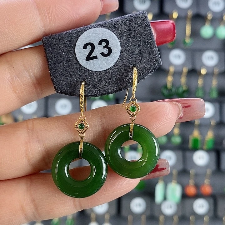 和田玉耳饰18K金镶嵌