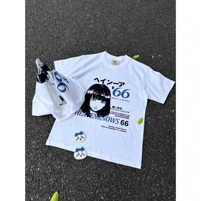 我不是姜涩谷女孩印花t恤男款夏季美式小领口重磅短袖正肩半截袖