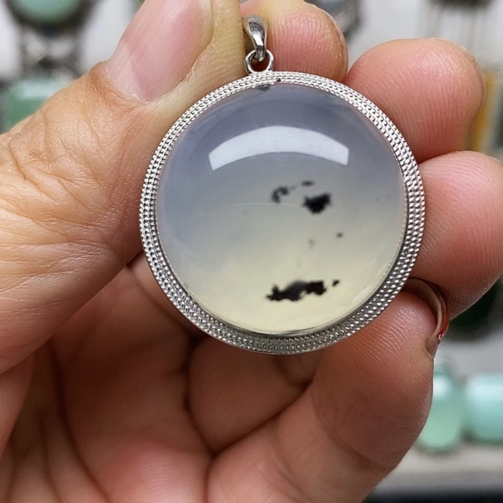蛇纹石玉银S925镶嵌吊坠