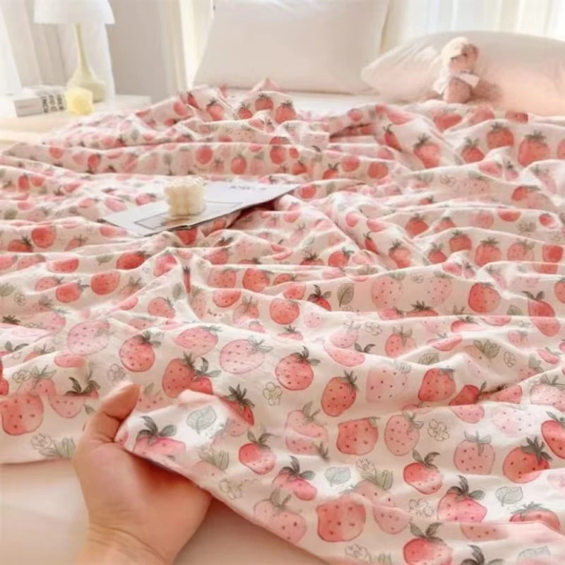 【草莓酪床单】220*230四季柔软ins风针织法式床单